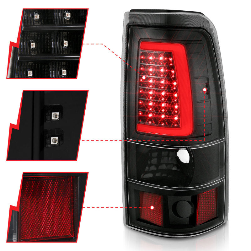 ANZO 1999-2002 Chevy Silverado 1500 LED Taillights Plank Style Black w/Clear Lens - 311330