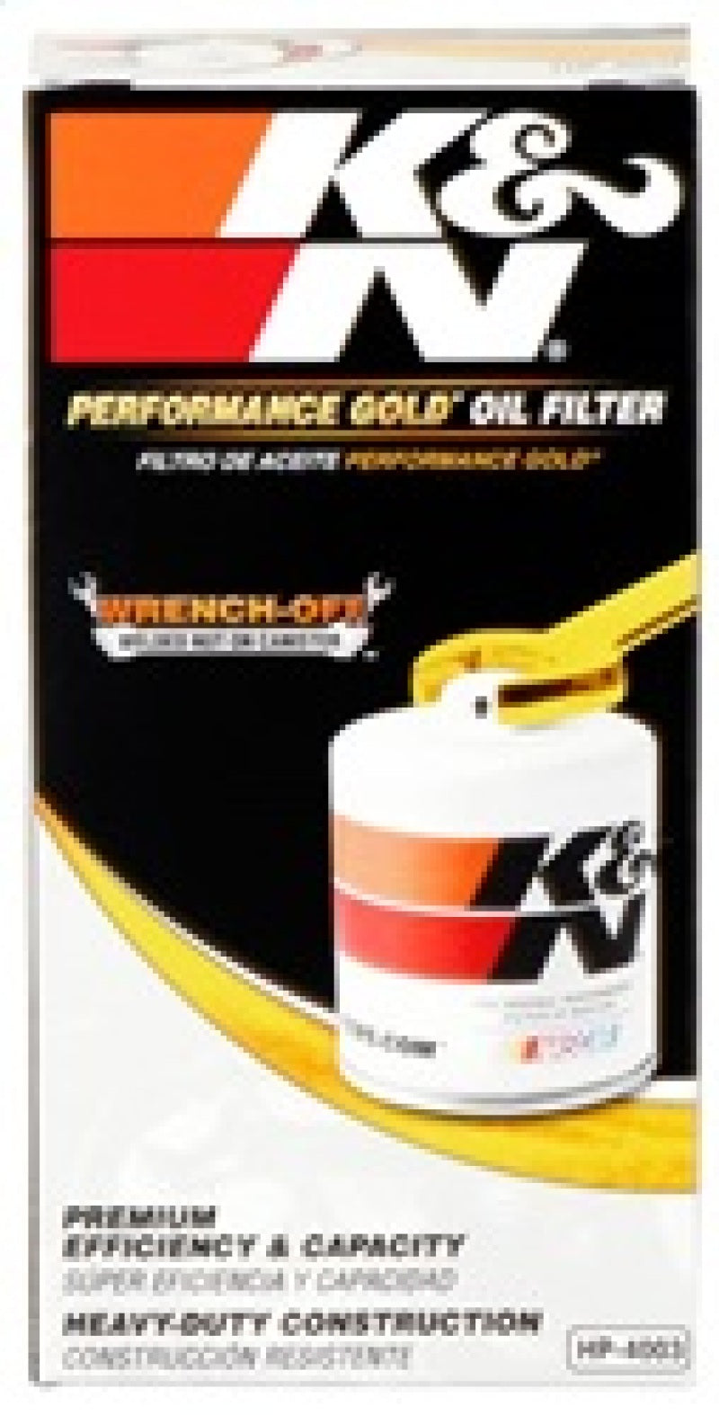 K&N Dodge Performance Gold Oil Filter - HP-4003 for 1994-2010 Dodge Ram 2500 - package contents