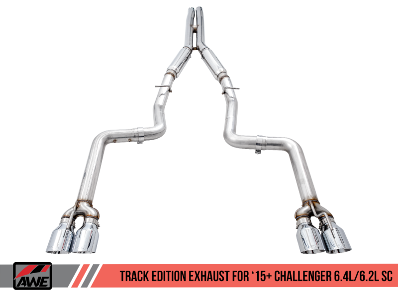 AWE Tuning 2015+ Dodge Challenger 6.4L/6.2L SC Track Edition Exhaust - Quad Chrome Silver Tips - 3015-42136