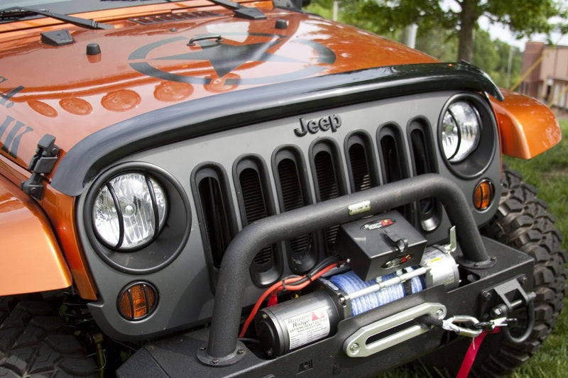 Rugged Ridge Wraparound Bug Deflector Smoke 07-18 Jeep Wrangler - 11350.02 for 2007-2018 Jeep Wrangler - front view