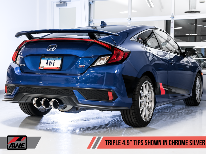 AWE Tuning 2016+ Honda Civic Si Touring Edition Exhaust w/Front Pipe &amp; Triple Chrome Silver Tips - 3015-52012