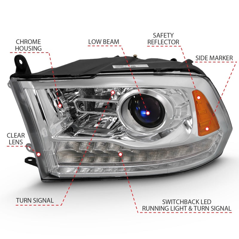 ANZO 2009-2018 Dodge Ram 1500 Projector Plank Style Switchback H.L Halo Chrome Amber (OE Style) - 111440