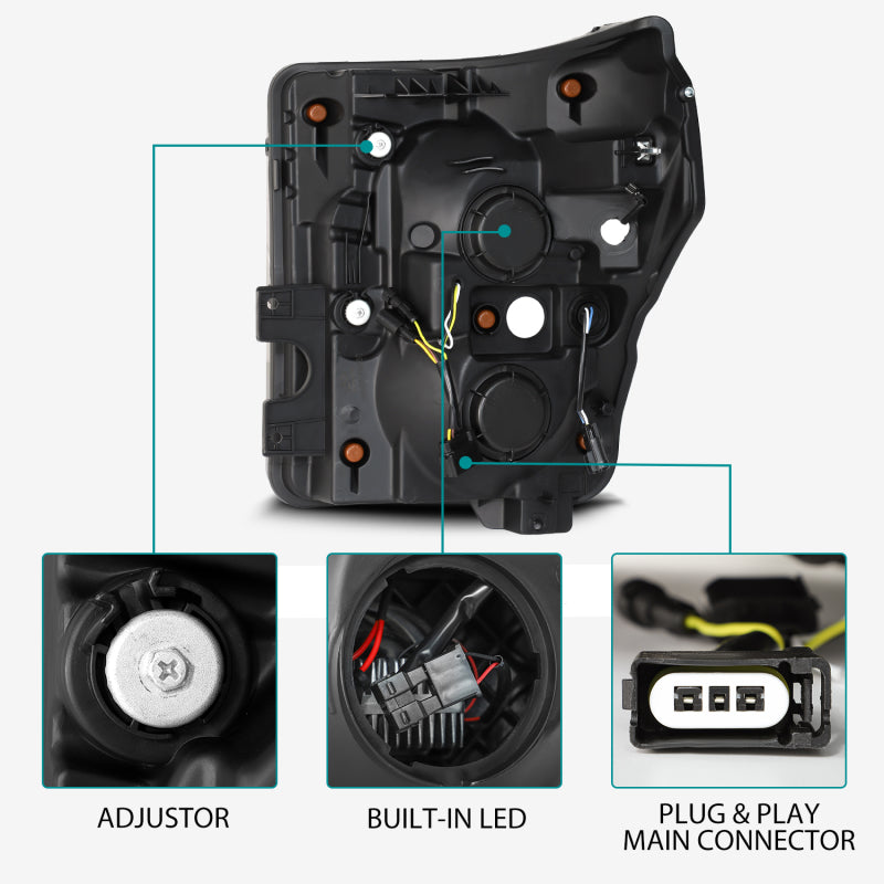 AlphaRex 11-16 Ford F-350 SD LUXX LED Proj Headlights Plank Style Alpha Blk w/Activ Light/Seq Signal - 880143