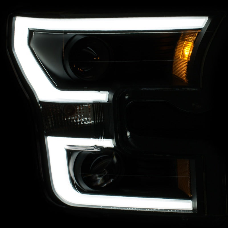 ANZO 2015-2017 Ford F-150 Projector Headlights w/ Plank Style Switchback Black w/ Amber - 111357