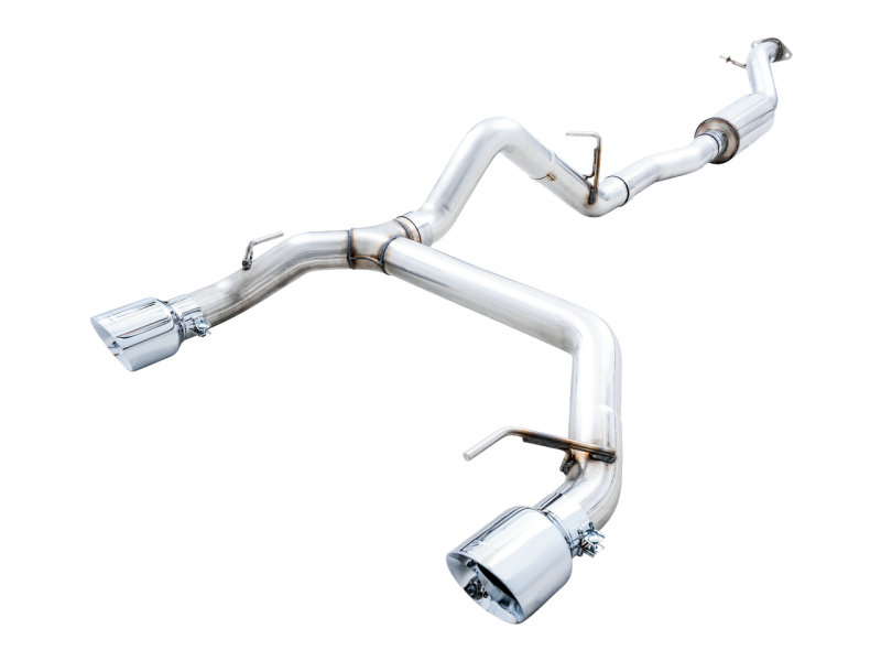 AWE Tuning 2021+ Ford Bronco 0FG Dual Rear Exit Exhaust w/Chrome Silver Tips &amp; Bash Guard - 3015-32456