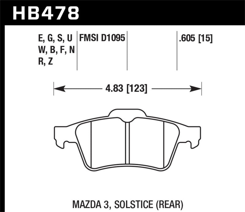 Hawk 13-18 Ford Focus ST / Mazda/ Volvo Performance Ceramic Street Rear Brake Pads - HB478Z.605