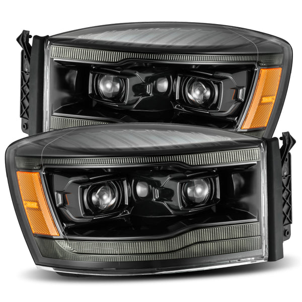 AlphaRex 06-08 Dodge Ram 1500HD LUXX LED Projector Headlights Plank Style Alpha Blk w/Seq Signal/DRL - 880533 for 2006-2009 D