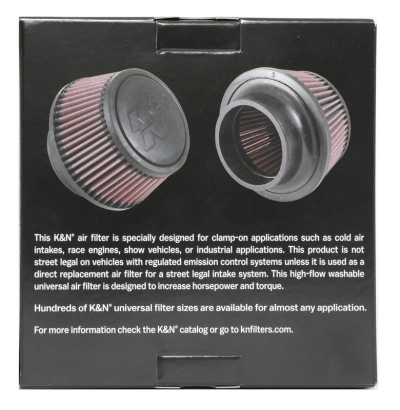 K&N Universal Round Clamp-On Air Filter 3in Flange ID x 6in Base OD x 4.625in Top OD x 3in Height - RU-5288