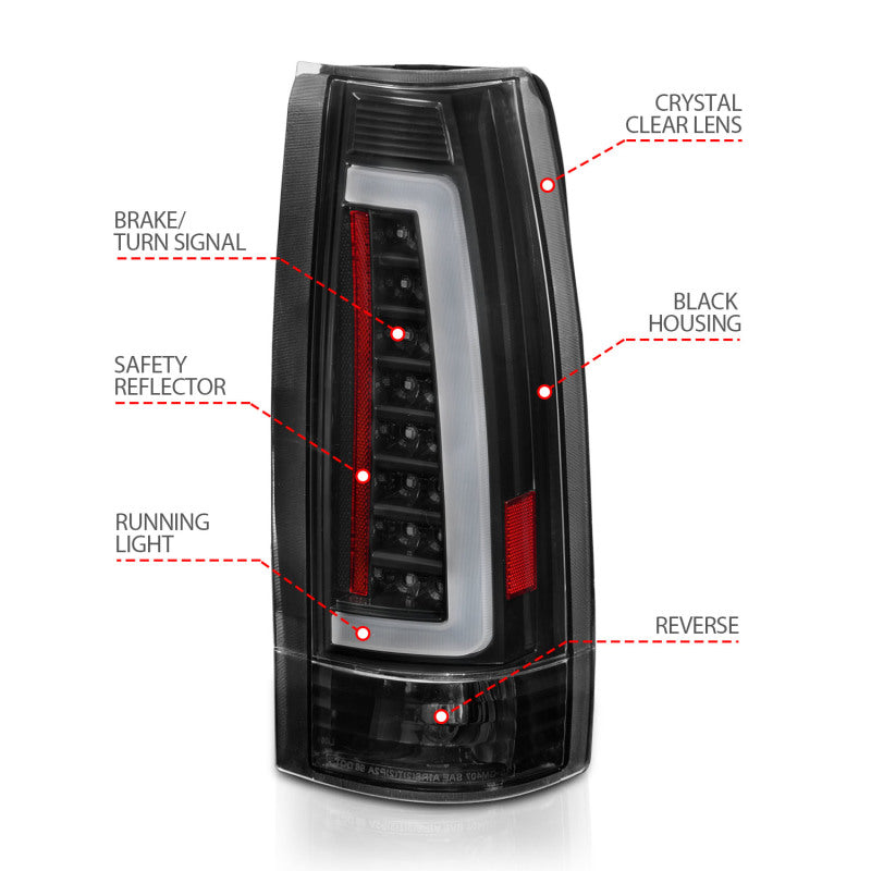ANZO 1999-2000 Cadillac Escalade LED Taillights Black Housing Clear Lens Pair - 311344