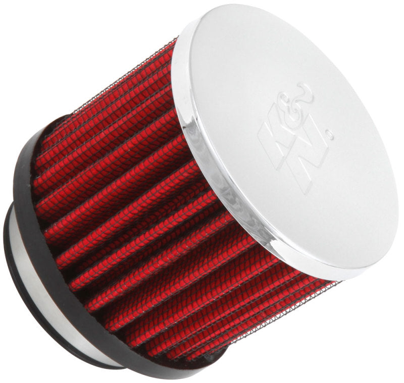 K&amp;N 1.75in Flange ID x 3in OD x 2.5in H Chrome Finish Rubber Base Crankcase Vent Filter - 62-1480