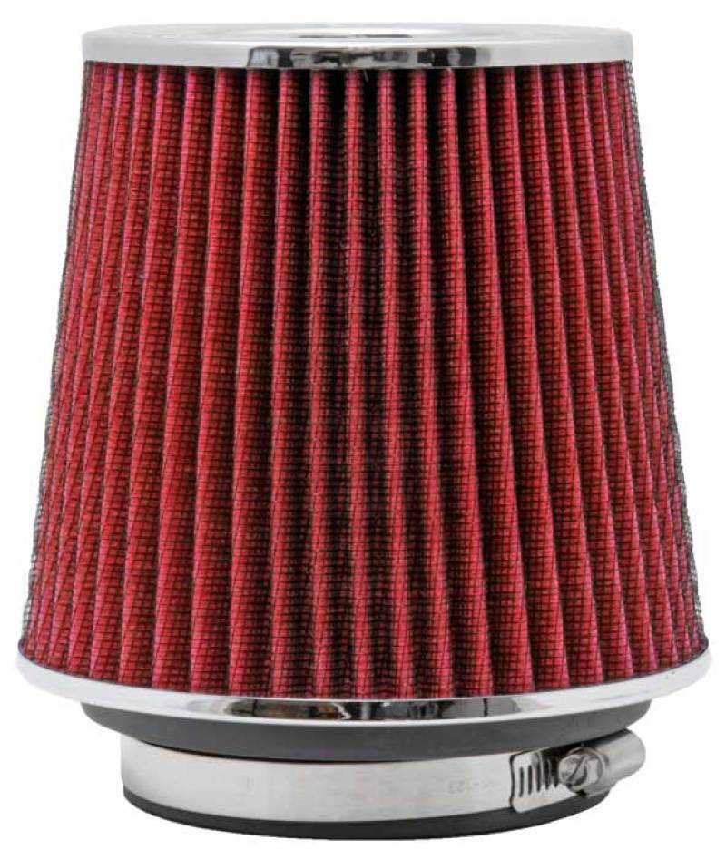 K&N Universal Air Filter Chrome Round Tapered Red - 4in Flange ID x 1.125in Flange Length x 5.5in H - RG-1001RD