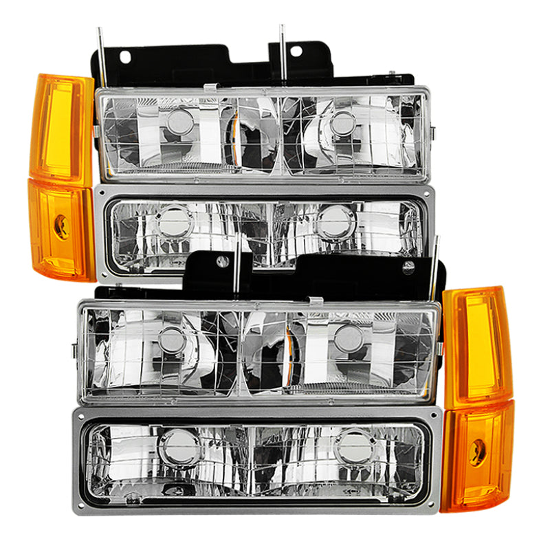 Xtune GMC Yukon 94-99 Headlights w/ Corner &amp; Parking Lights 8pcs Sets -Chrome HD-JH-GCK94-AM-C-SET - 9034435