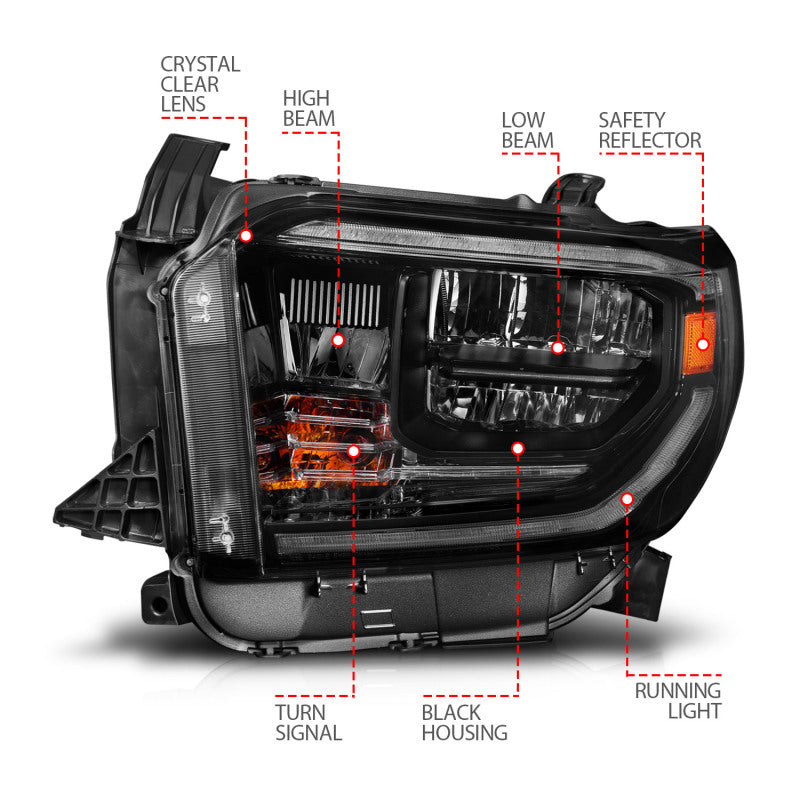 ANZO 2014-2021 Toyota Tundra LED Crystal Headlights w/ Switchback Black Housing w/ DRL - 111533