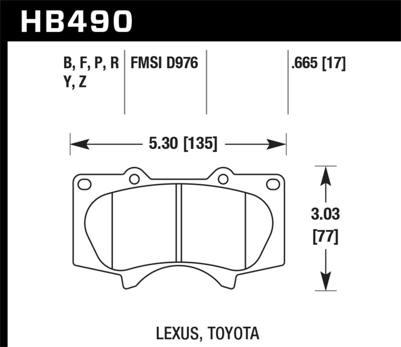 Hawk 2010-2014 Lexus GB460 HPS 5.0 Front Brake Pads - HB490B.665 for 1998-2019 Toyota Tacoma - angle view