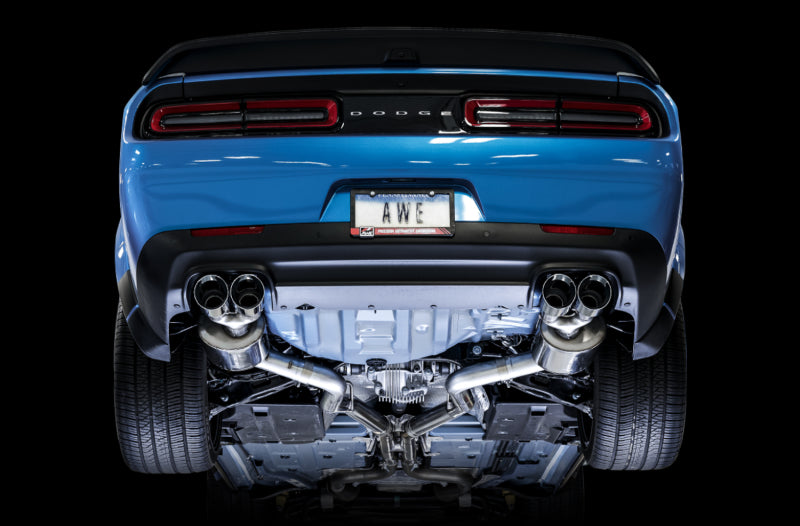 AWE Tuning 2015+ Dodge Challenger 6.4L/6.2L Non-Resonated Touring Edition Exhaust - Quad Silver Tips - 3020-42074