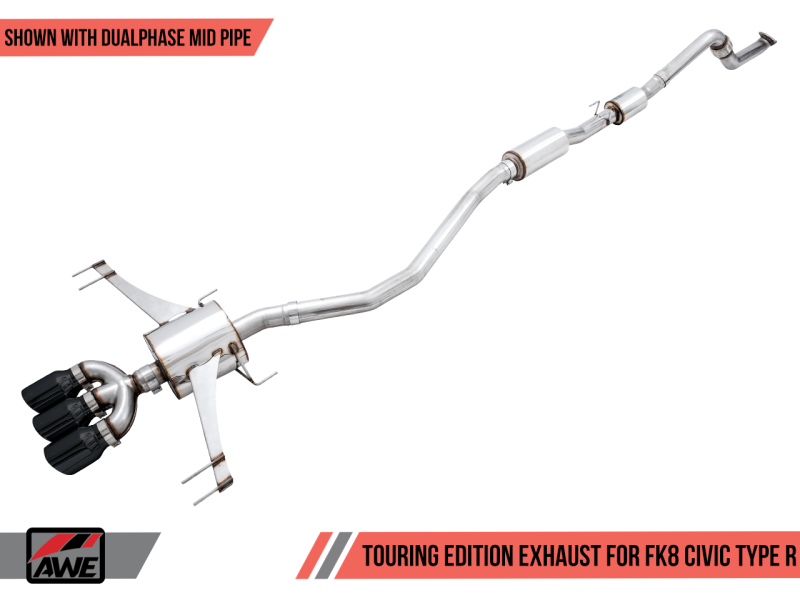 AWE Tuning 2017+ Honda Civic Type R Touring Edition Exhaust w/Front &amp; Mid Pipe - Diamond Blk Tips - 3015-43000