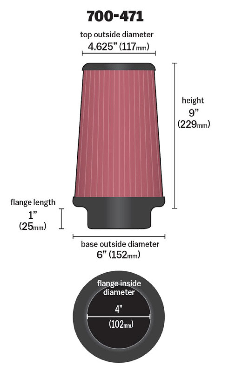 Airaid Universal Air Filter - Cone 4 x 6 x 4 5/8 x 9 w/ Short Flange - 700-471 by Airaid - close-up