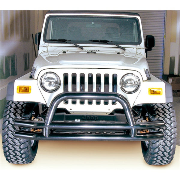 Rugged Ridge 3-In Dbl Tube Front Bumper w/ Hoop 76-06 CJ / Jeep Wrangler - 11560.01 for 1987-2006 Jeep Wrangler - front view