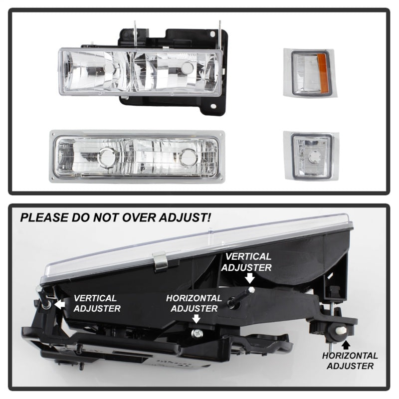 Xtune Chevy Suburban 94-98 Headlights w/ Corner &amp; Parking Lights 8pcs Chrome HD-JH-CCK88-AM-C-SET - 5069535