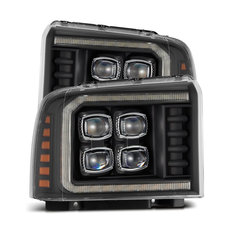 AlphaRex 05-07 Ford F250/350/450/550 Super Duty NOVA LED Proj HL Blk w/Actv Light &amp; Seq Sig + SB DRL - 880319