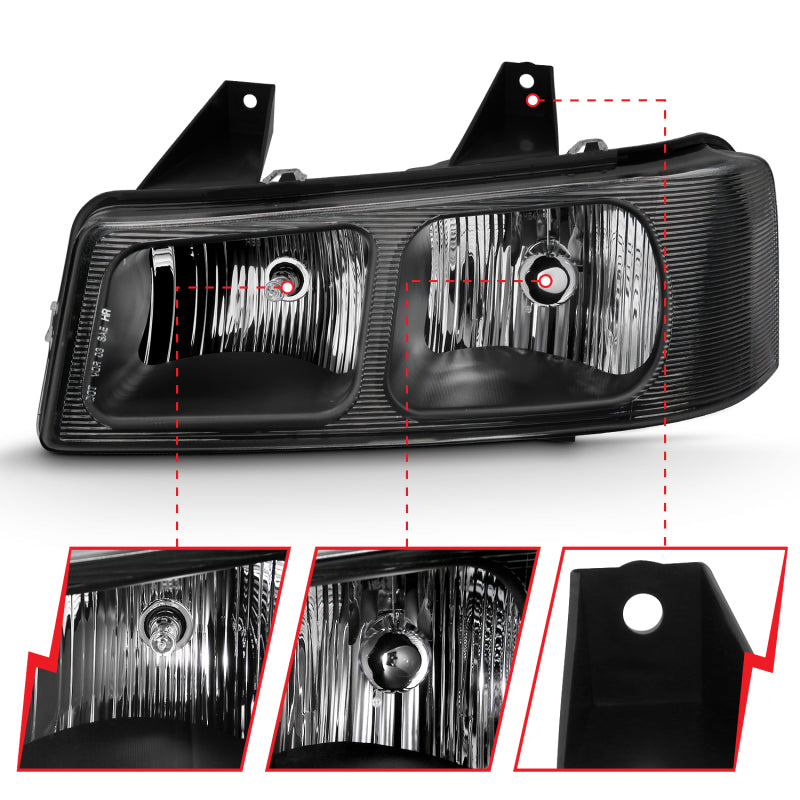 ANZO 2003-2017 Chevy Express Crystal Headlight Black - 111474