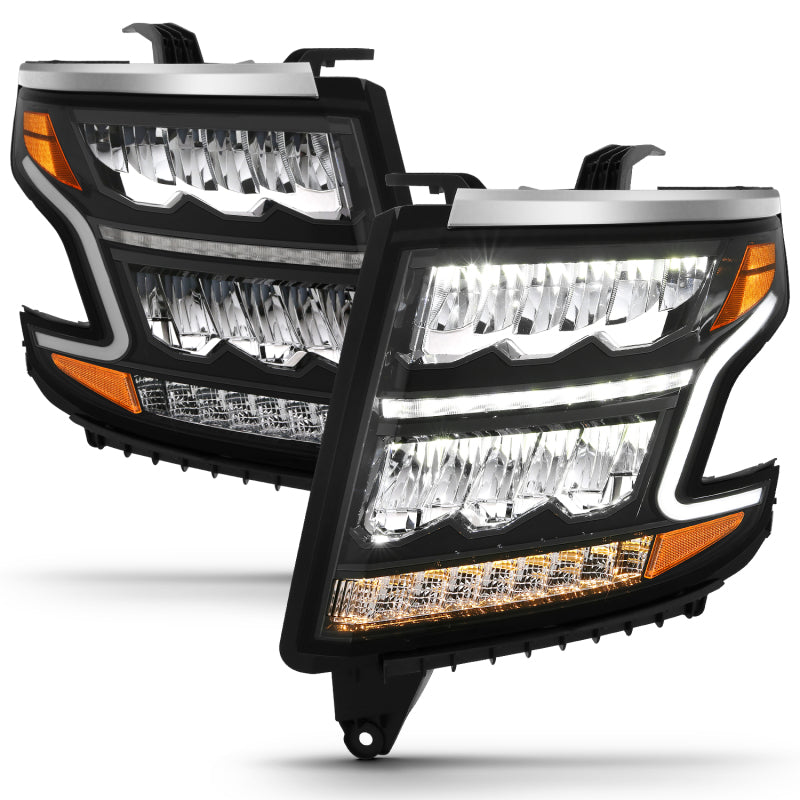 ANZO 15-20 Chevy Tahoe/Suburban LED Light Bar Style Headlights Black w/Sequential w/DRL w/Amber - 111478