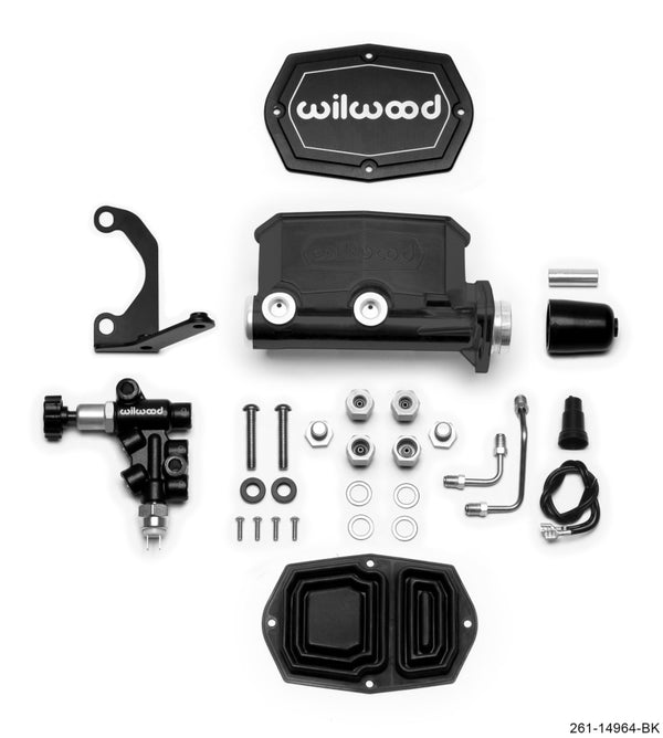Wilwood Compact Tandem M/C - 1.12in Bore - w/Bracket and Valve - Black - 261-14964-BK by Wilwood