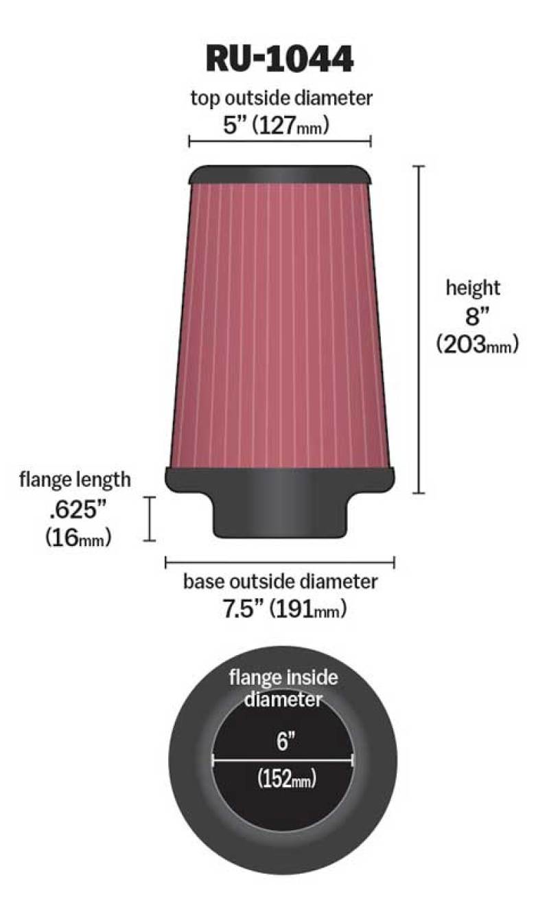 K&amp;N Universal Clamp-On Air Filter 6in FLG / 7-1/2in B / 5in T / 8in H - RU-1044