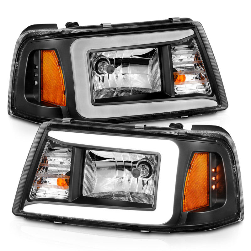 ANZO 2001-2011 Ford Ranger Crystal Headlights w/ Light Bar Black Housing - 111511