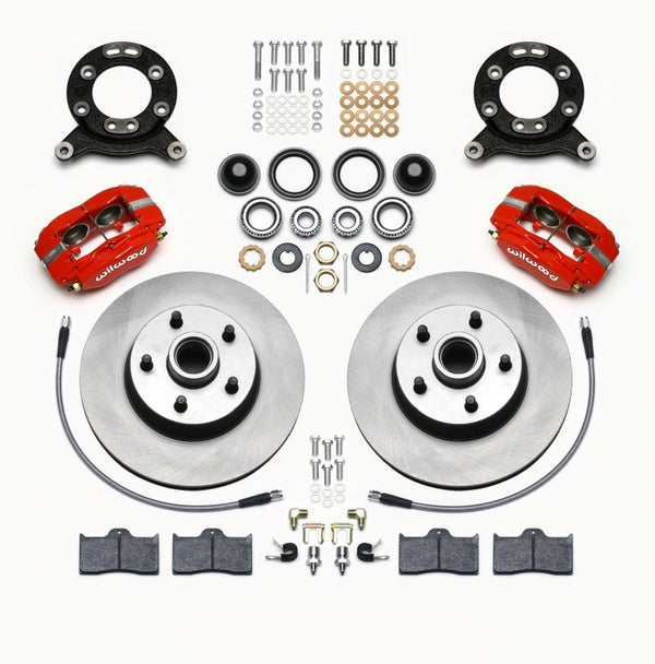 Wilwood Forged Dynalite-M Front Kit 11.30in 1 PC Rotor&Hub Red 1965-1969 Mustang Disc & Drum Spindle - 140-13476-R for 1964-1