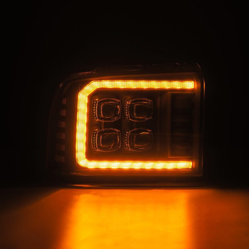 AlphaRex 05-07 Ford F250/350/450/550 Super Duty NOVA LED Proj HL Blk w/Actv Light &amp; Seq Sig + SB DRL - 880319