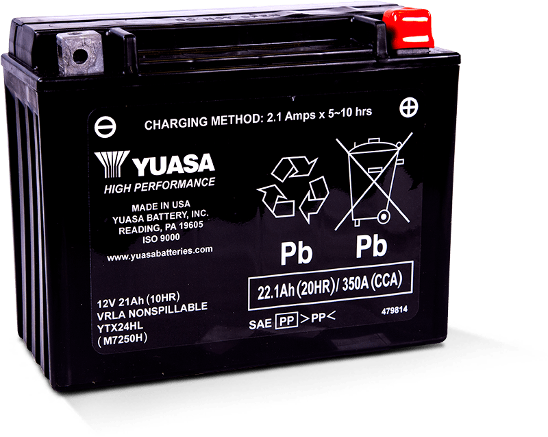 Yuasa YTX24HL Maintenance Free AGM 12 Volt Battery - YUAM7250H for 1986-2003 Kawasaki ZG1200 Voyager XII