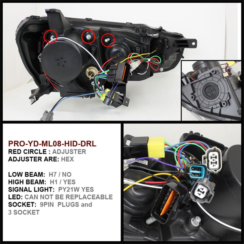 Spyder Mitsubishi Lancer/EVO-10 08-14 Projector Xenon/HID- LED Halo DRL Blk PRO-YD-ML08-HID-DRL-BK - 5042231
