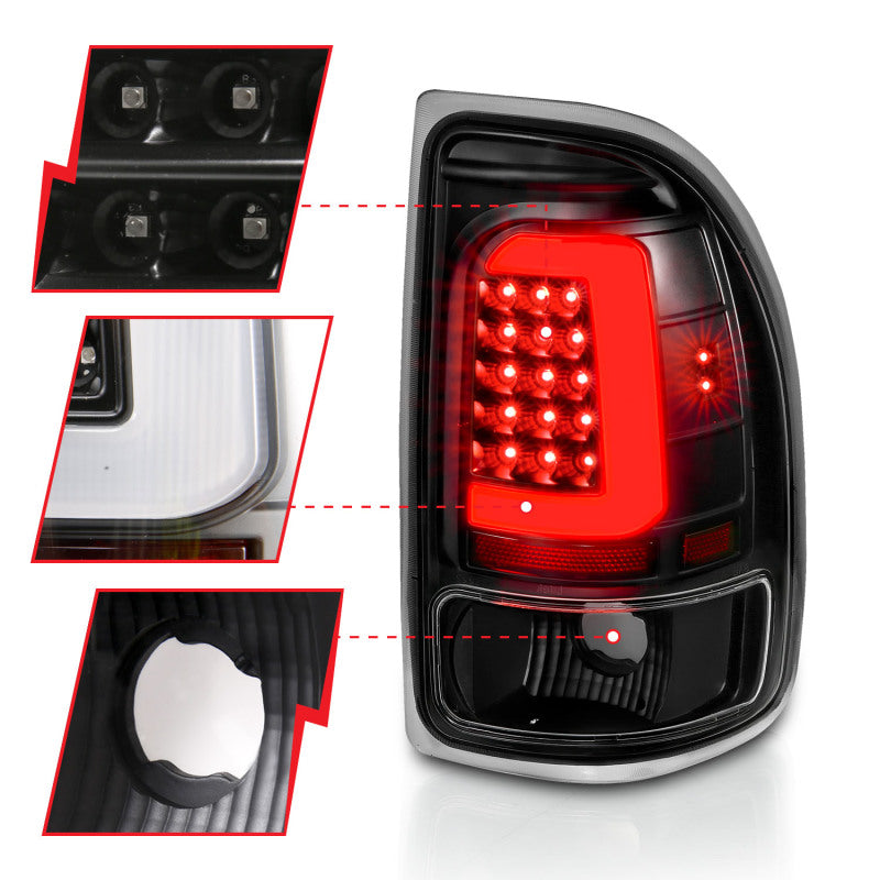 ANZO 1997-2004 Dodge Dakota LED Taillights Black Housing Clear Lens Pair - 311347