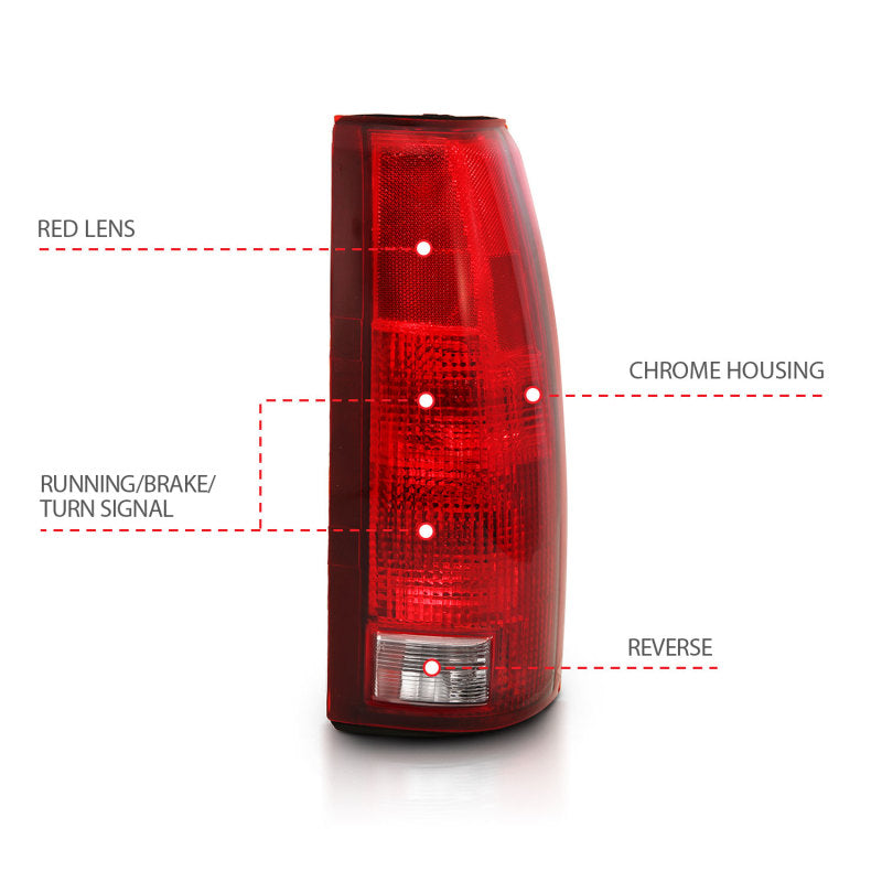 ANZO 1988-1999 Chevy C1500 Taillight Red/Clear Lens w/ Circuit Board(OE Replacement) - 311300