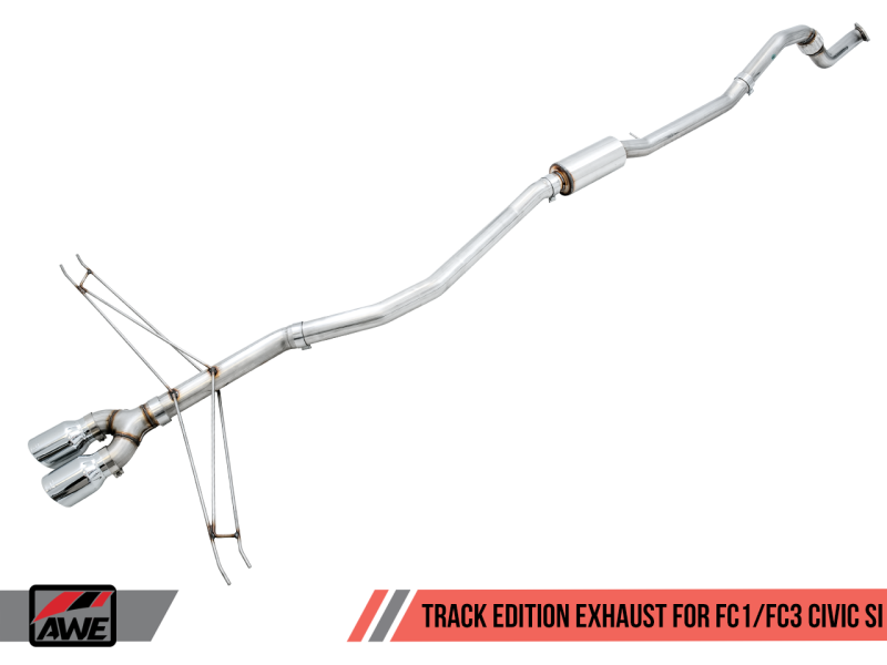 AWE Tuning 2016+ Honda Civic Si Track Edition Exhaust w/Front Pipe &amp; Triple Chrome Silver Tips - 3020-52008