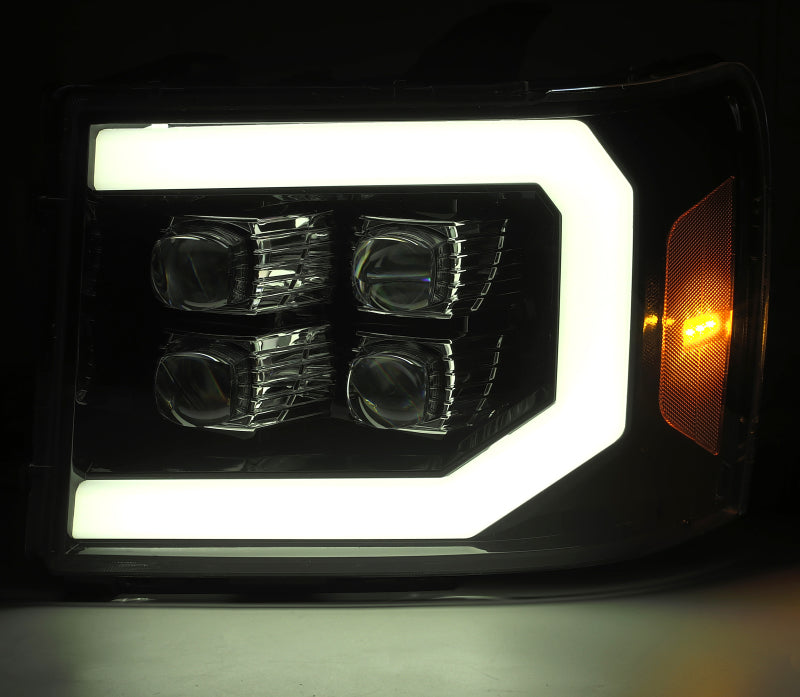 AlphaRex 07-13 GMC 1500HD NOVA LED Proj Headlight Plank Style Gloss Blk w/Activ Light/Seq Signal/DRL - 880609