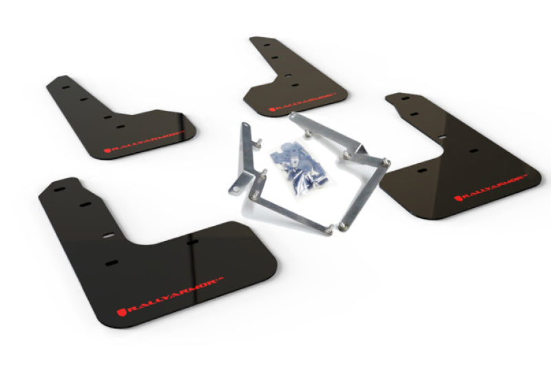 Rally Armor 17-19 Honda Civic Sport &amp; Touring (Hatch) Black UR Mud Flap w/ Red Logo - MF51-UR-BLK/RD