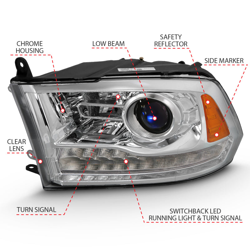 ANZO 2009-2018 Dodge Ram 1500 Projector Plank Style Switchback H.L Halo Chrome Amber (OE Style) - 111440