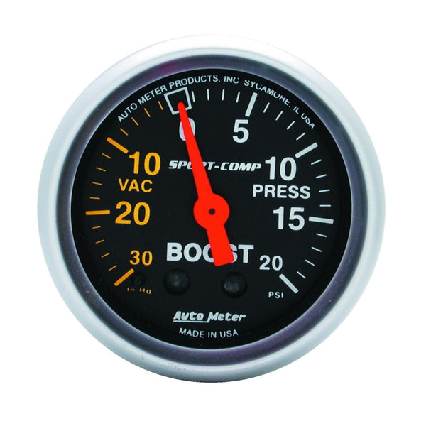 Autometer Sport-Comp 52mm 20 PSI Mechanical Boost Gauge - 3301 by AutoMeter