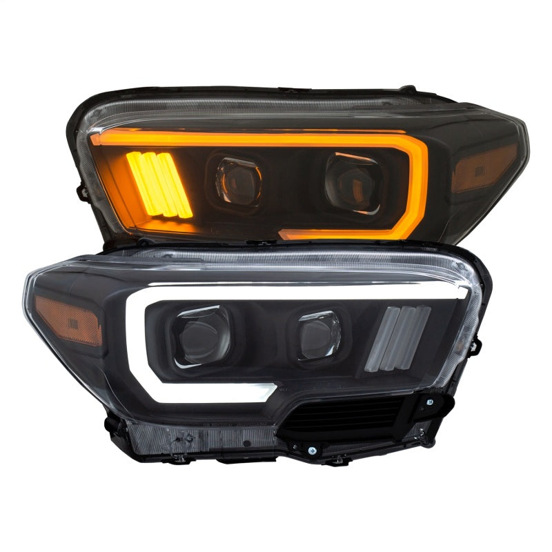 ANZO 2016-2017 Toyota Tacoma Projector Headlights w/ Plank Style Switchback Black w/ Amber - 111396