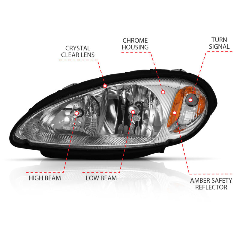 ANZO 2001-2005 Chrysler Pt Cruiser Crystal Headlight Chrome Amber (OE) - 111472