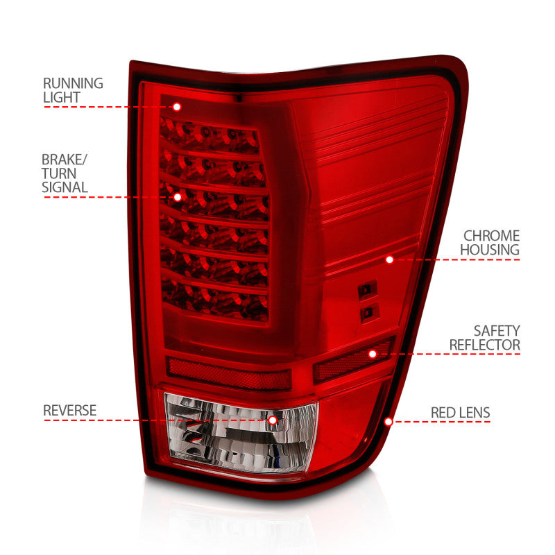 Anzo 04-15 Nissan Titan Full LED Tailights Chrome Housing Red/Clear Lens - 311422