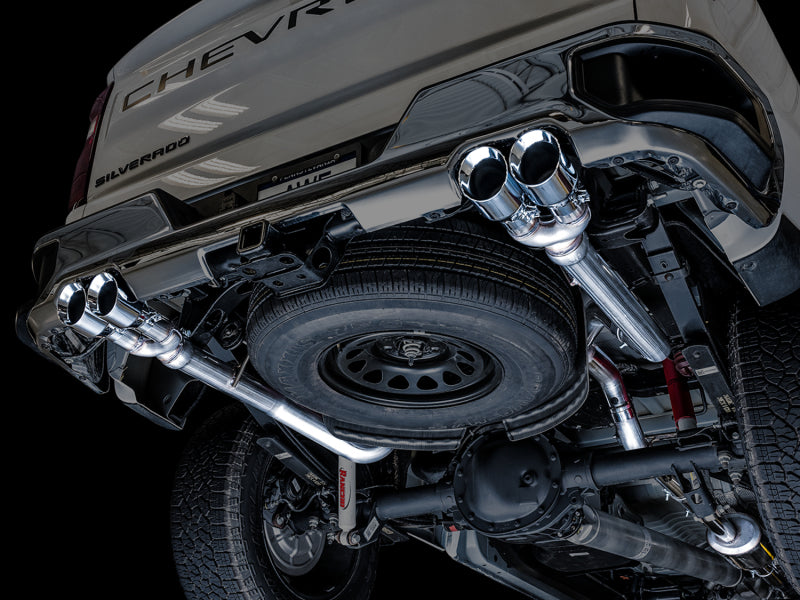 AWE Tuning 4th Gen GM 1500 5.3L 0FG Catback Split Rear Exit (w/ Bumper Cutouts) - Quad Chrome Tips - 3015-42201