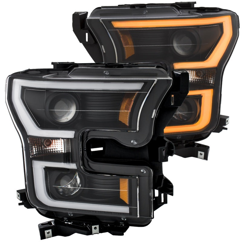 ANZO 2015-2017 Ford F-150 Projector Headlights w/ Plank Style Switchback Black w/ Amber - 111357