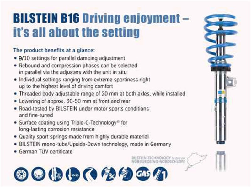 Bilstein B16 (PSS10) 13-15 BMW 320i/13-14 328i/335i /14-15 428i/435i Front &amp; Rear Perf Susp System - 48-229012
