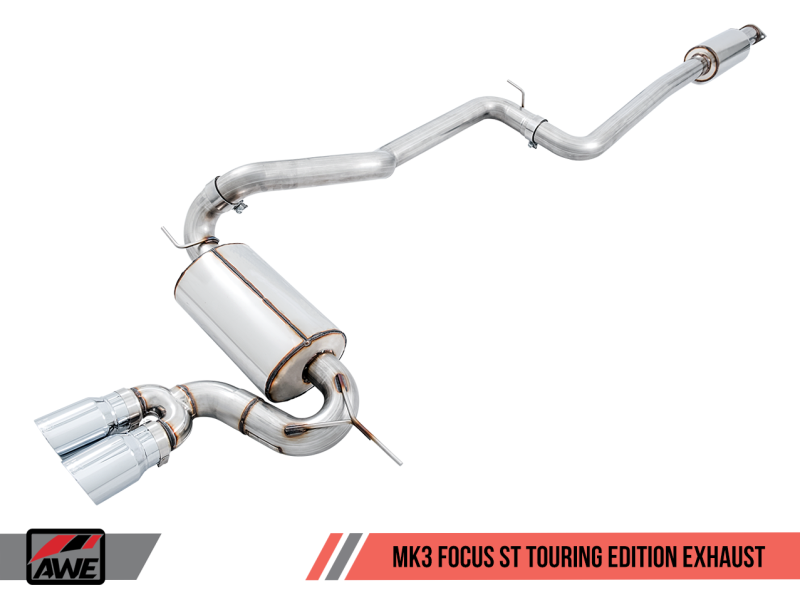 AWE Tuning Ford Focus ST Touring Edition Cat-back Exhaust - Resonated - Diamond Black Tips - 3020-33040