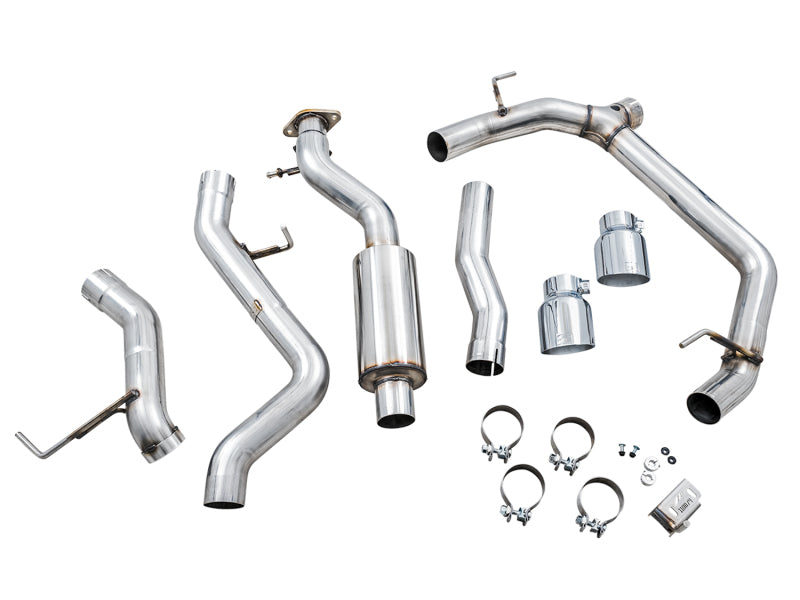 AWE Tuning 2021+ Ford Bronco 0FG Dual Rear Exit Exhaust w/Chrome Silver Tips &amp; Bash Guard - 3015-32456