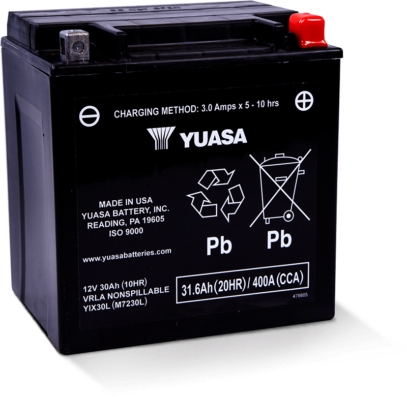 Yuasa YIX30L Maintenance Free AGM 12 Volt Battery - YUAM7230L for 1997-2021 Harley-Davidson FLHR Road King