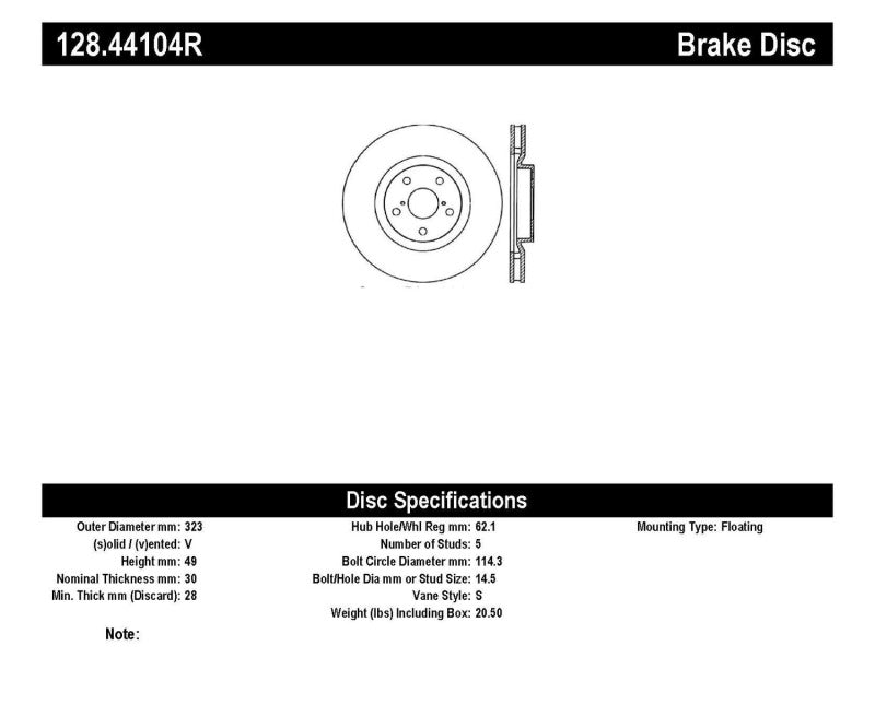StopTech 93-98 Toyota Supra Turbo Drilled Right Front Rotor - 128.44104R